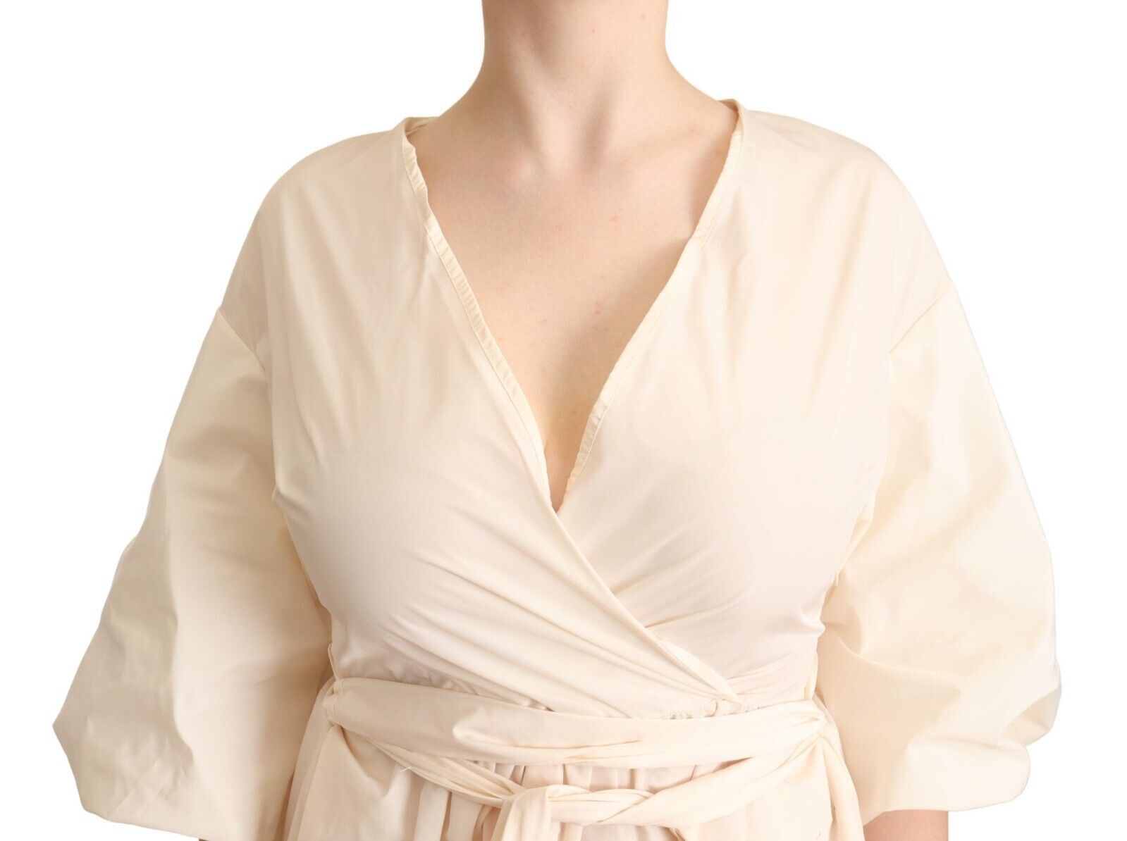 Off White Short Sleeves Maxi A-line Wrap Dress - Image 4