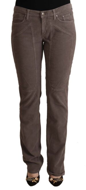 Brown Cotton Low Waist Iconic Patches Leg Denim Jeans