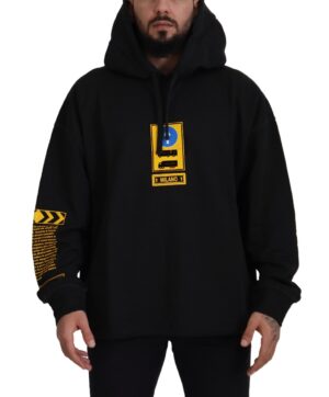 Black Cotton Hooded DG Shield Pullover Sweater