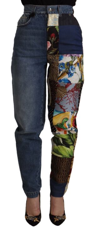 Blue Jeans Jacquard Majolica High Waist Pants