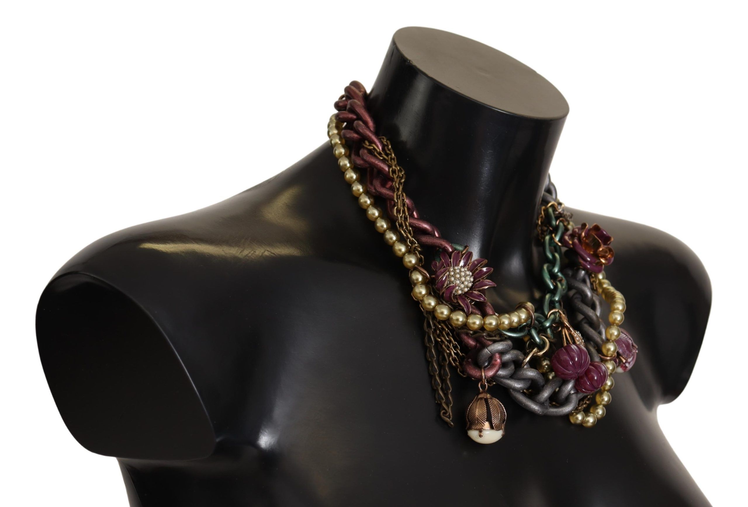 Gold Brass Sicily Floral Crystal Statement Necklace - Image 2