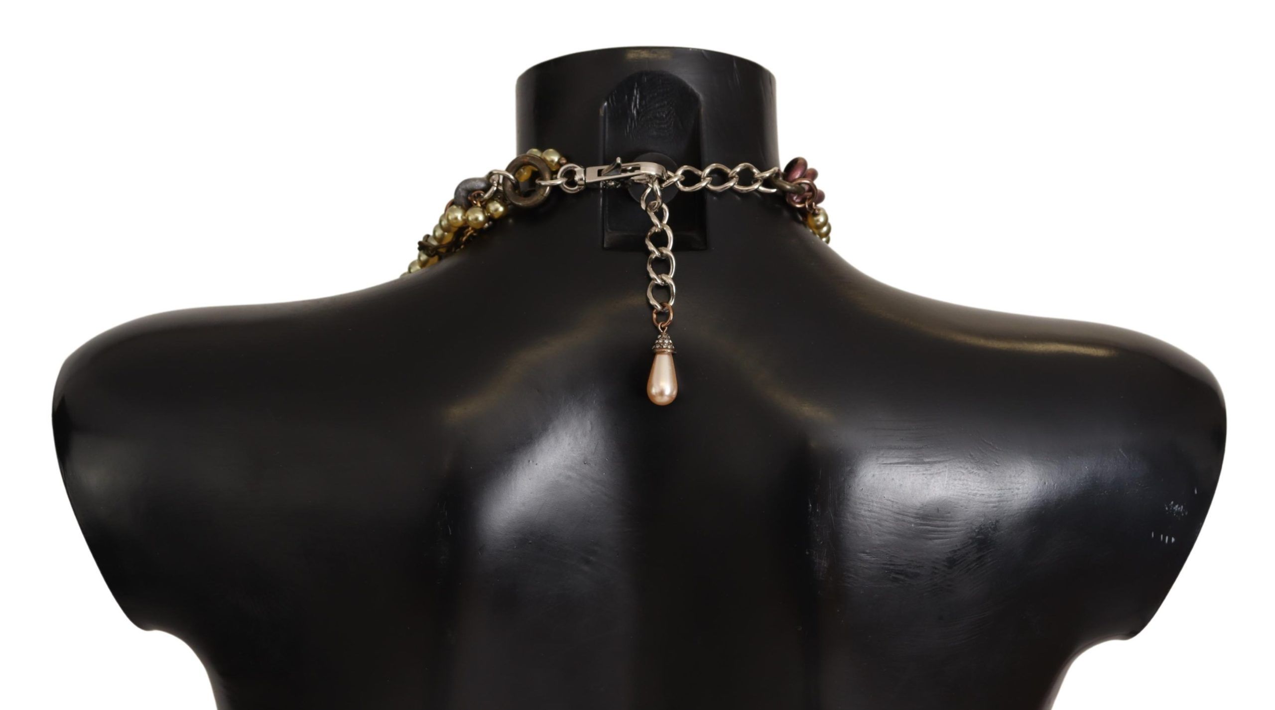 Gold Brass Sicily Floral Crystal Statement Necklace - Image 3