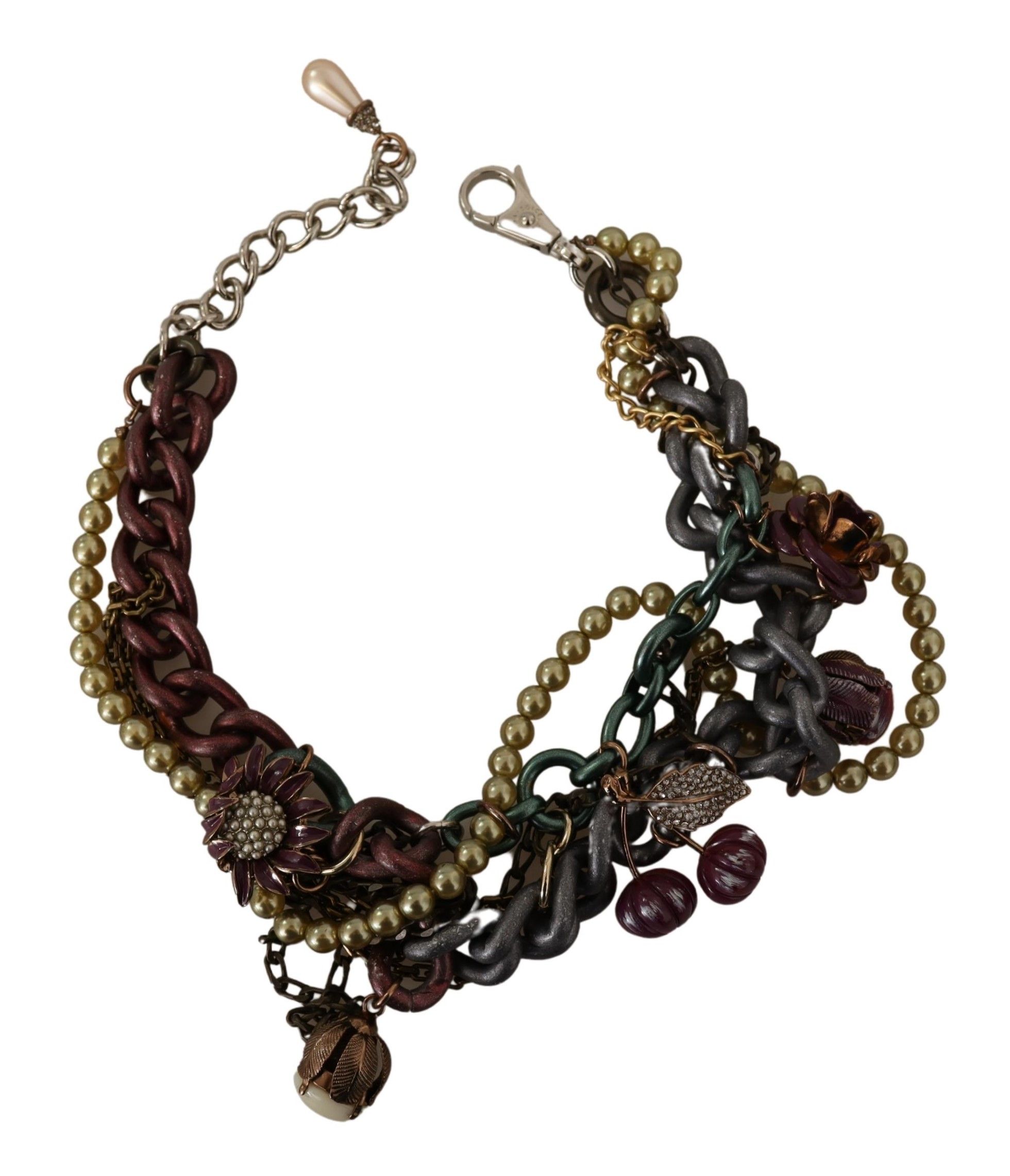 Gold Brass Sicily Floral Crystal Statement Necklace - Image 4
