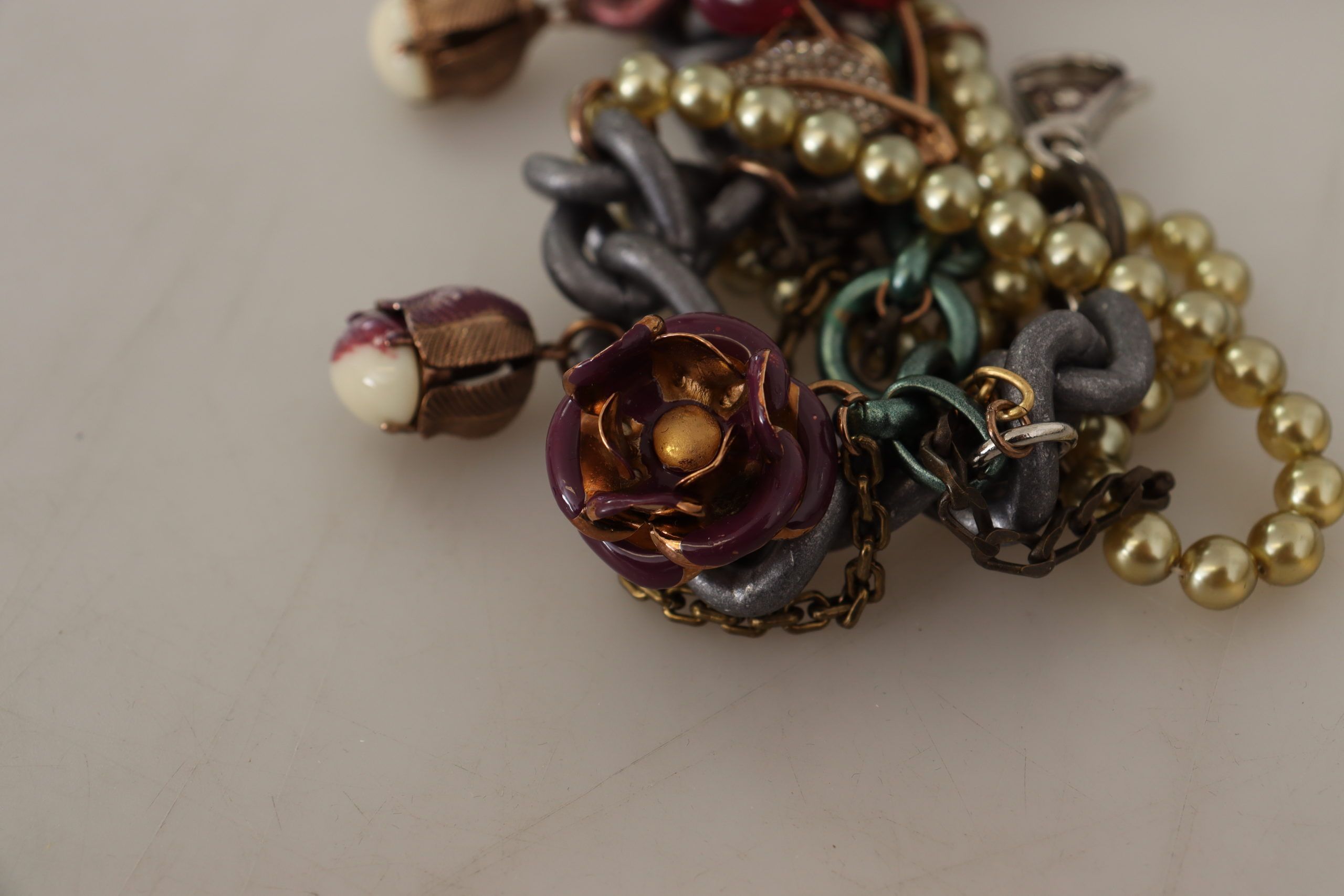 Gold Brass Sicily Floral Crystal Statement Necklace - Image 6