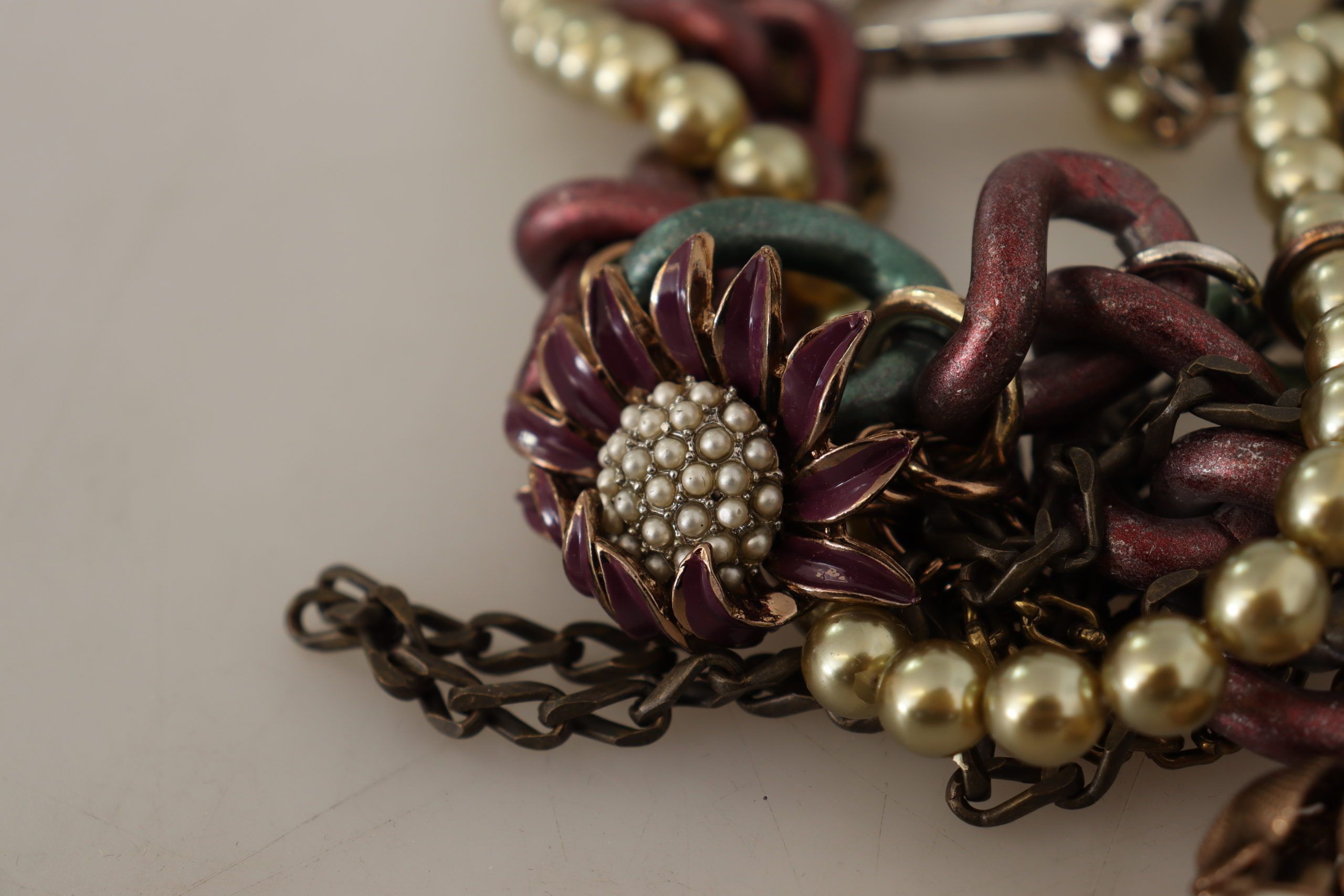 Gold Brass Sicily Floral Crystal Statement Necklace - Image 8