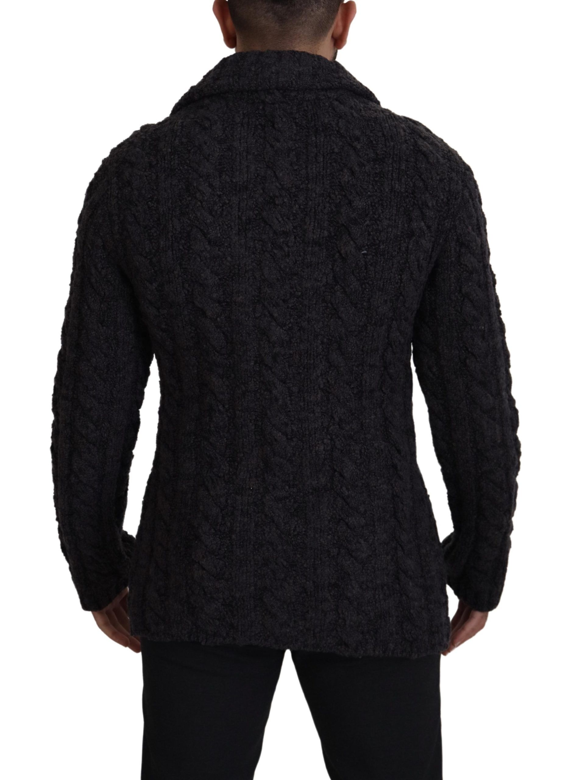 Black Wool Knit Double Breasted Coat Jacket - Image 2