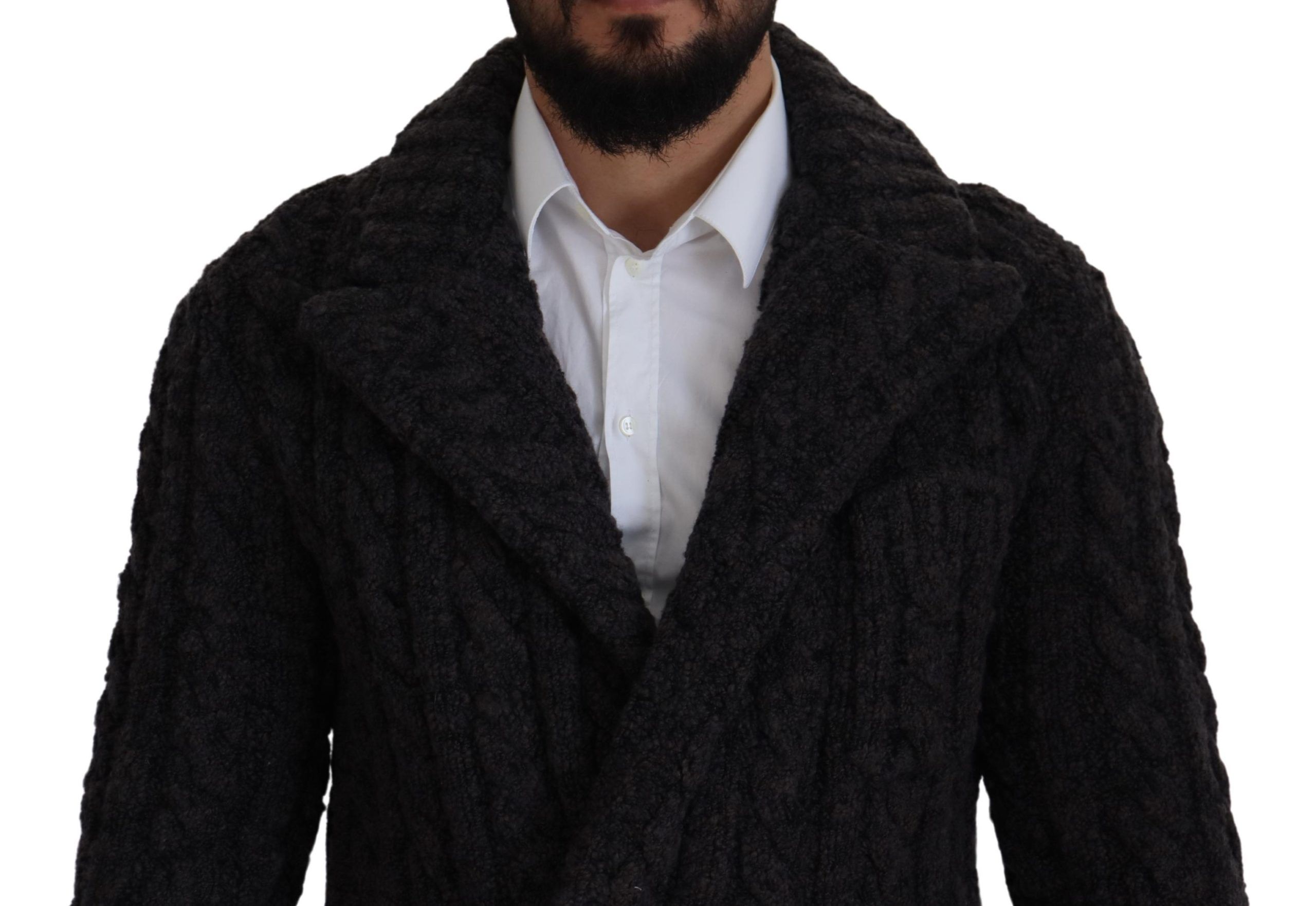 Black Wool Knit Double Breasted Coat Jacket - Image 3