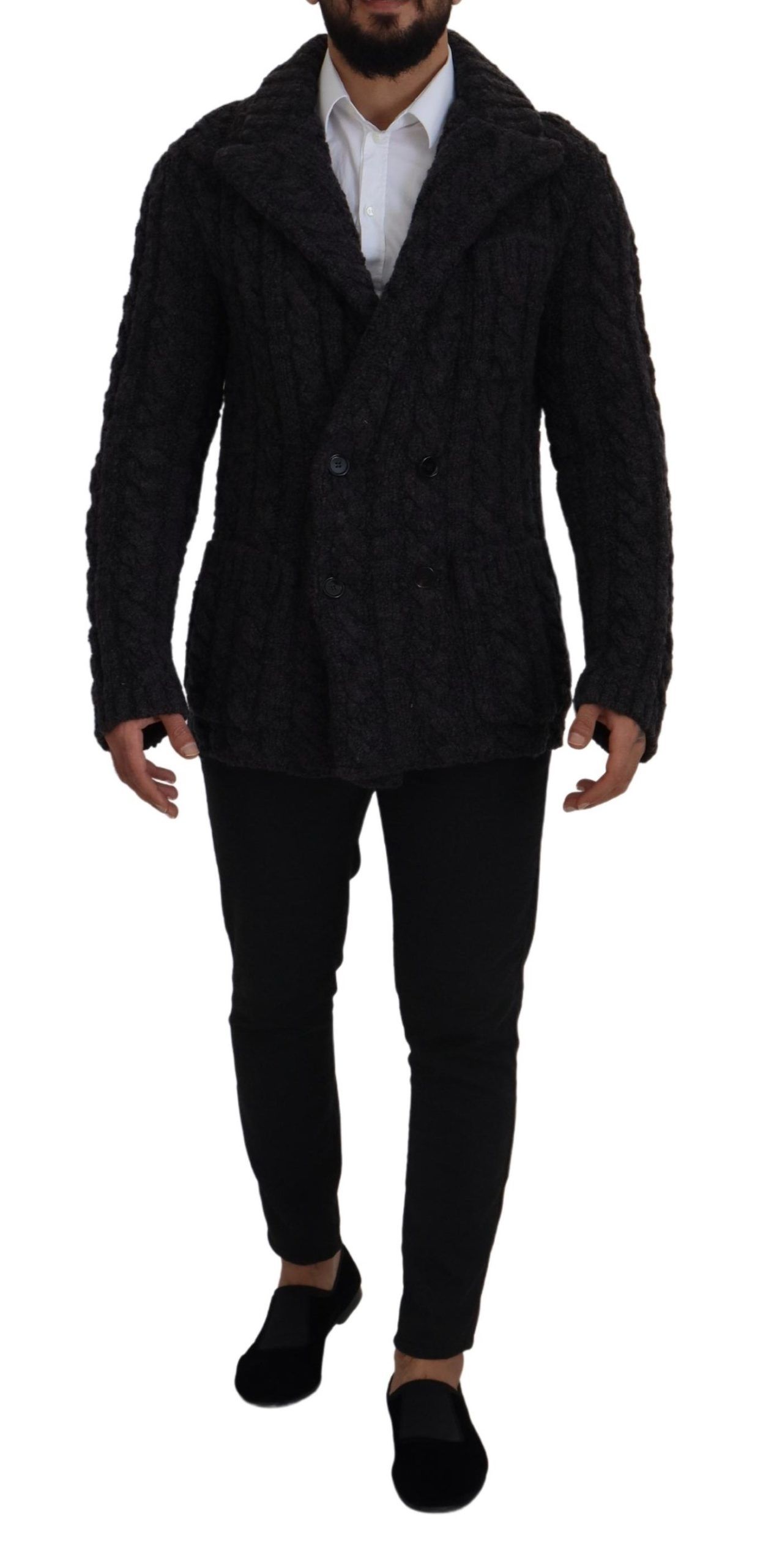 Black Wool Knit Double Breasted Coat Jacket - Image 4