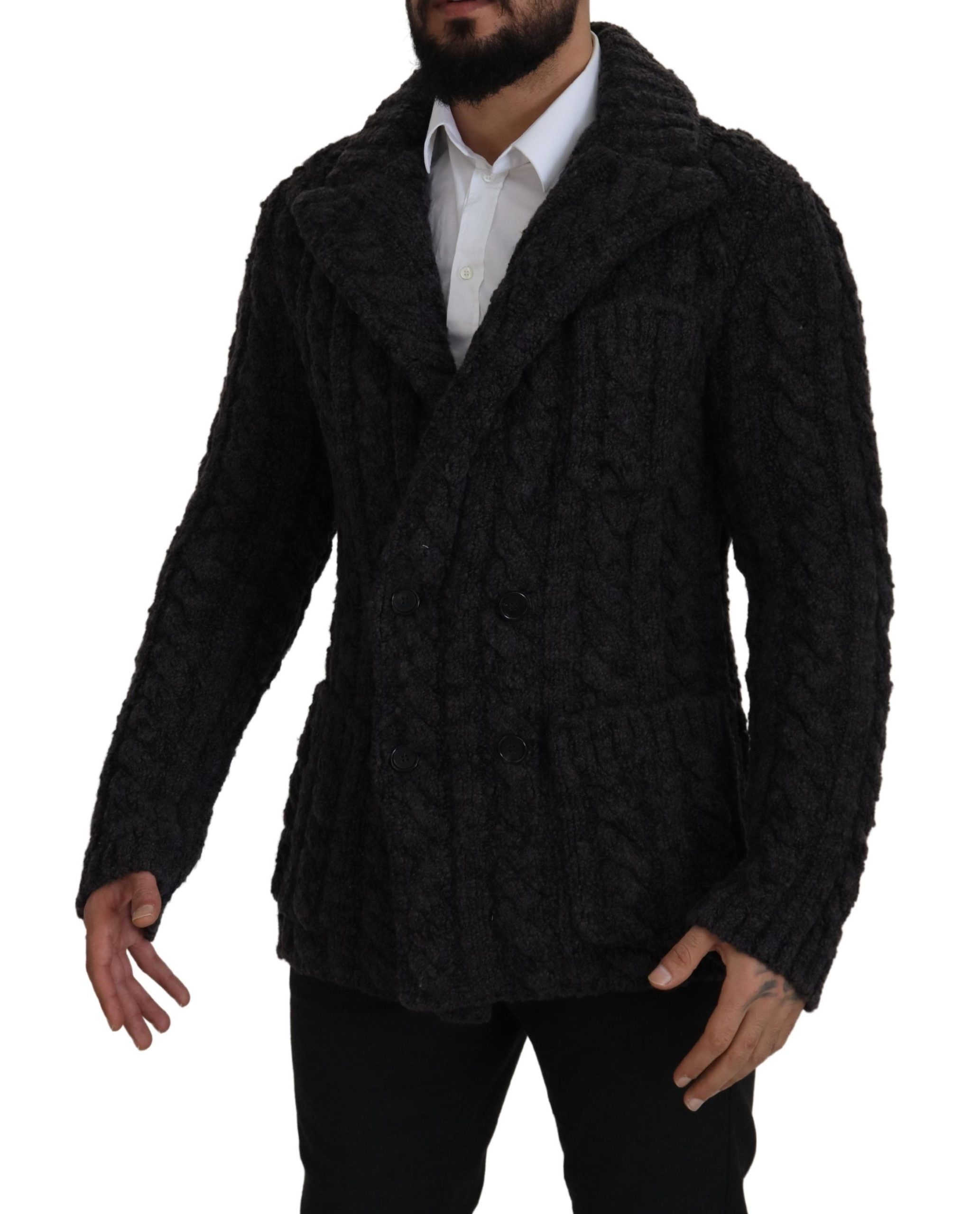 Black Wool Knit Double Breasted Coat Jacket - Image 5