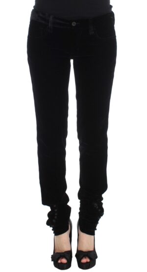 Black Viscose Blend Velvet Slim Fit Pants