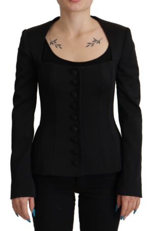 Black Slim Fit Long Sleeves Snap Jacket