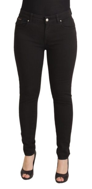 Black Mid Waist Skinny Denim Cotton Jeans