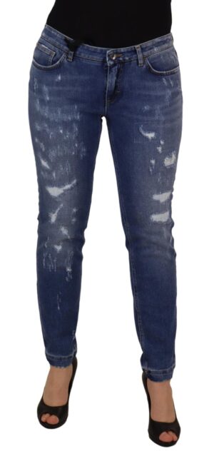 Blue Washed Cotton Skinny Low Waist Denim Jeans