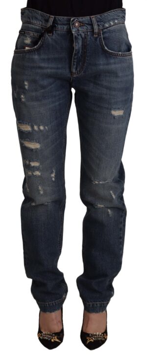 Blue Denim Baroque Heart Logo Patch Pants Jeans
