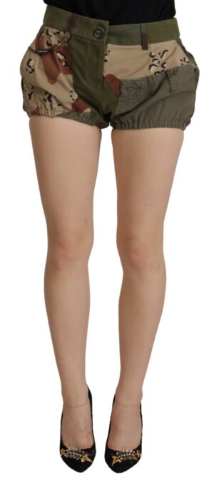 Green High Waist Hot Pants Cotton Army Shorts