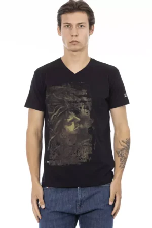 Black Cotton Men V-Neck T-Shirt