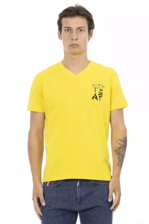Yellow Cotton Men V-Neck T-Shirt