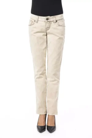 Beige Cotton Women Jean