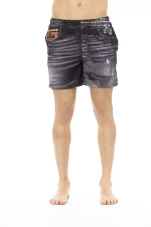 Black Polyester Men Swimwear Short