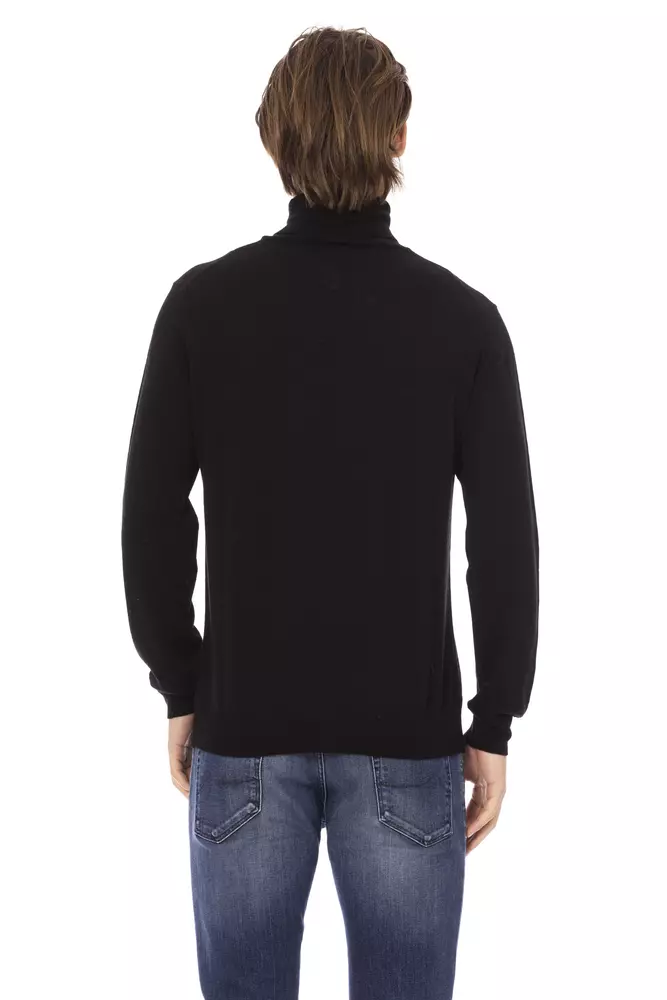 Black Fabric Men Sweater with Turtleneck Design - Image 3