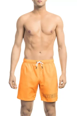 Orange Polyester Men Swim Short