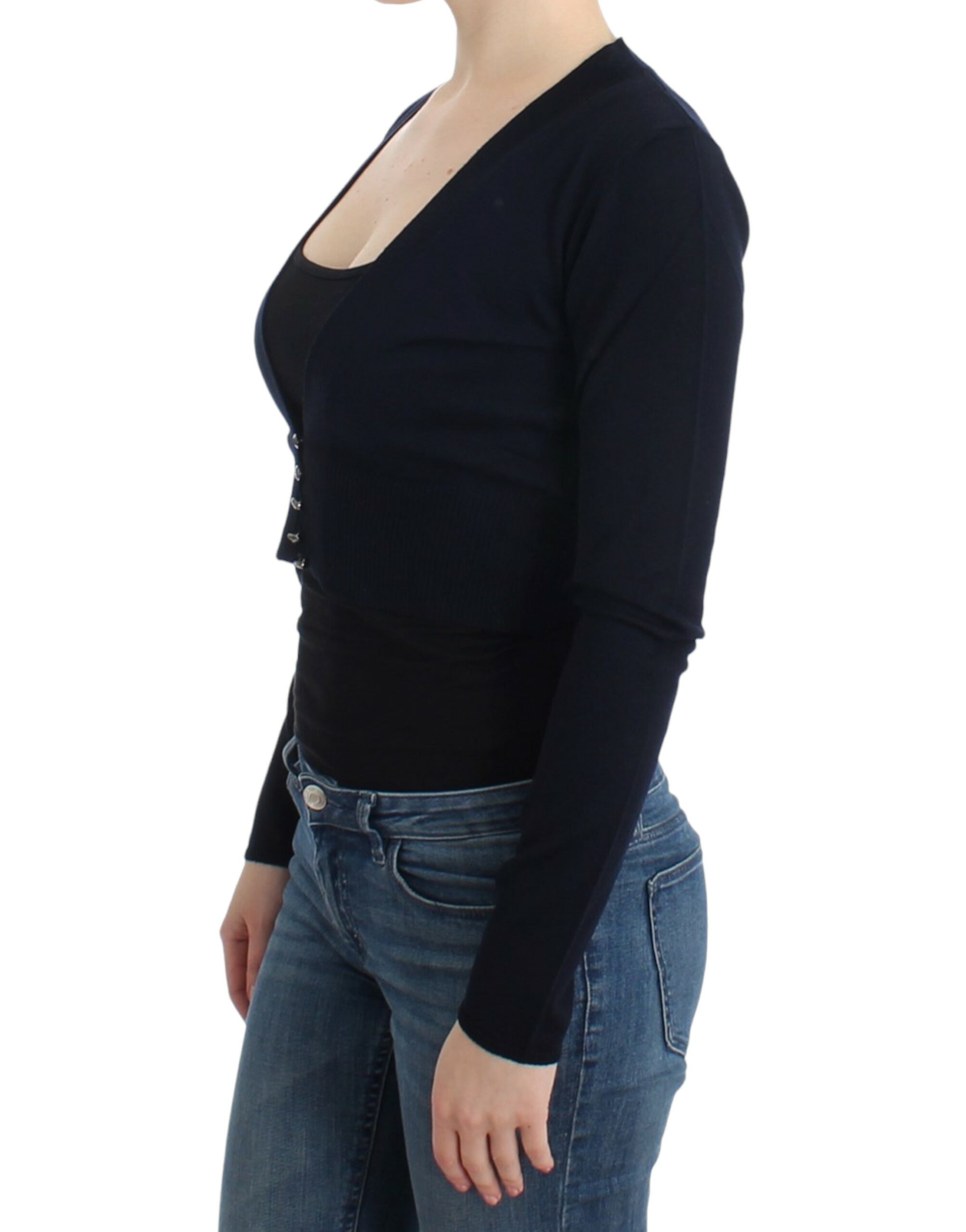 Black cropped wool cardigan - Image 2