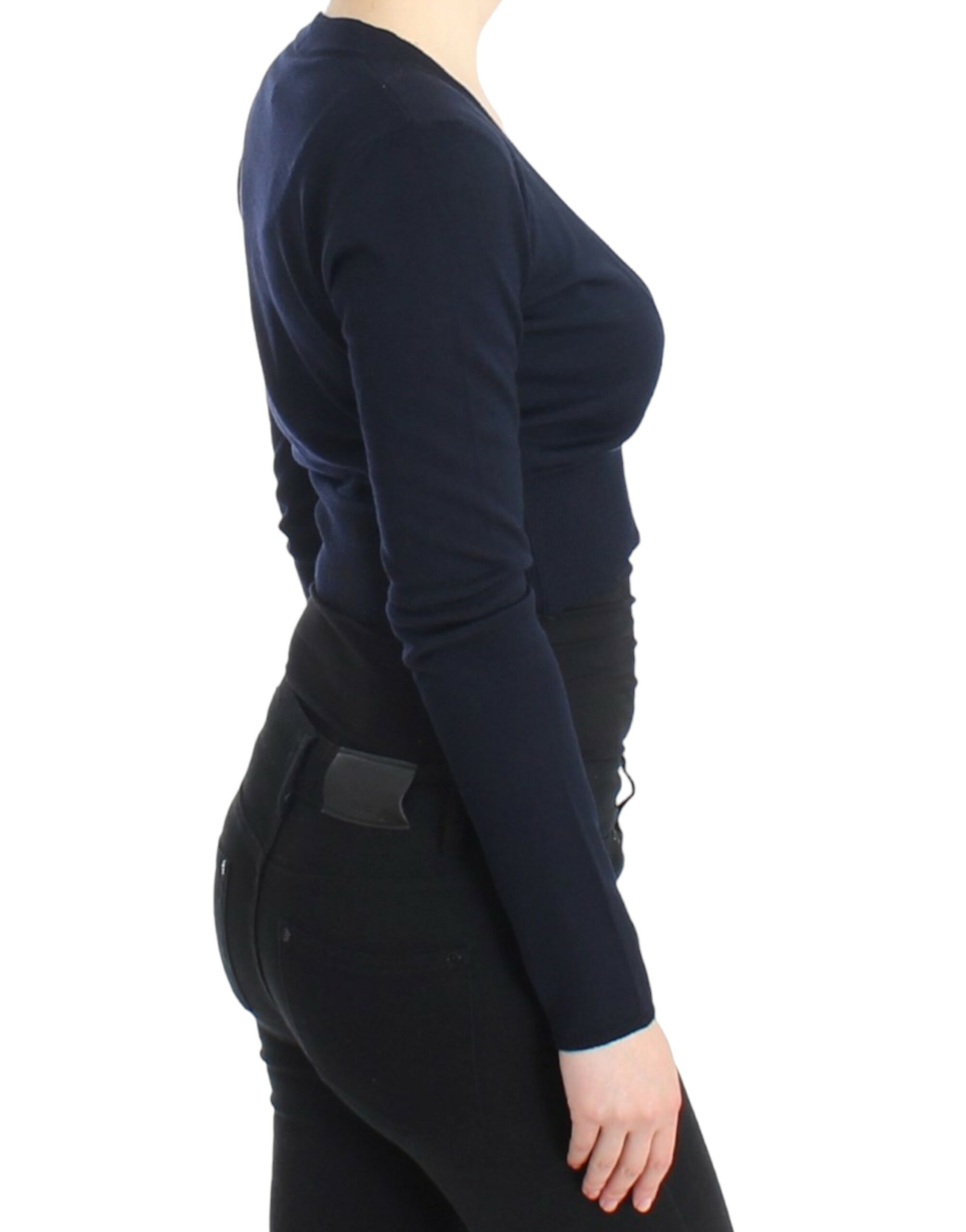 Blue cropped wool cardigan - Image 4