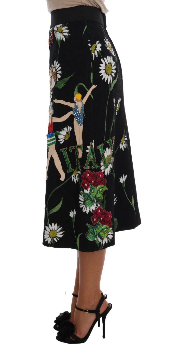 Black Embellished Daisy Brocade Skirt - Image 2