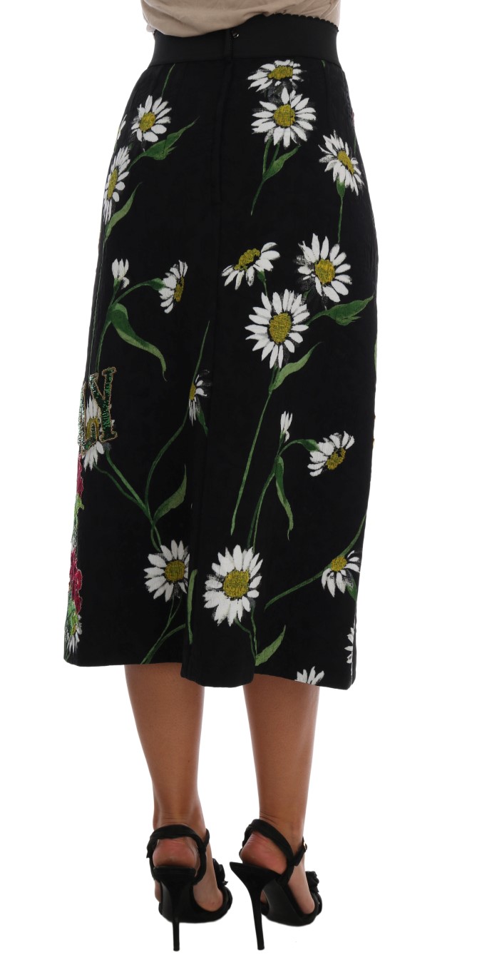 Black Embellished Daisy Brocade Skirt - Image 3