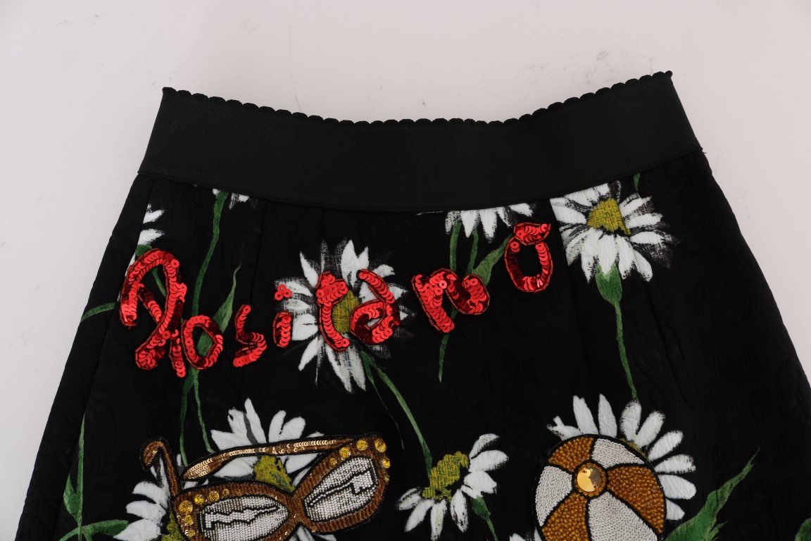 Black Embellished Daisy Brocade Skirt - Image 4