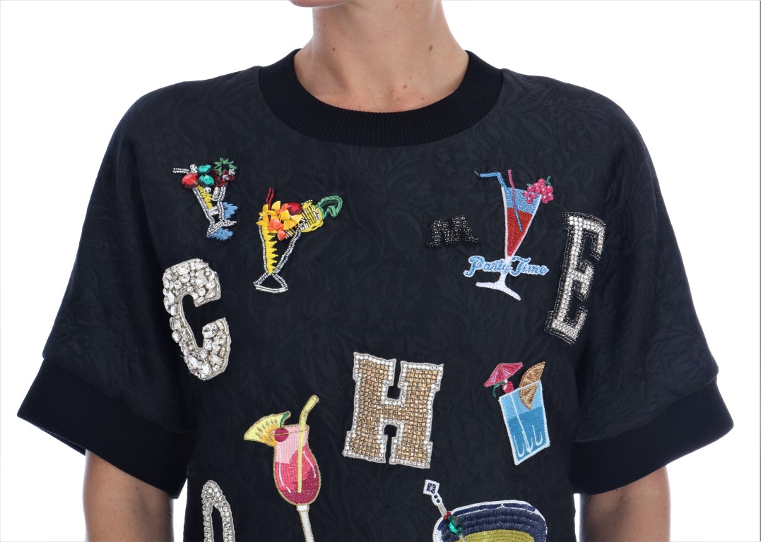 Black Brocade Cocktail Crystal Sweater - Image 4
