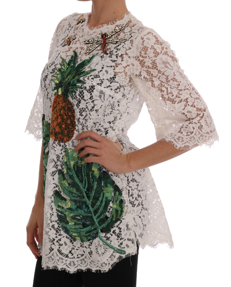 White Crystal Embellished Lace Blouse - Image 2