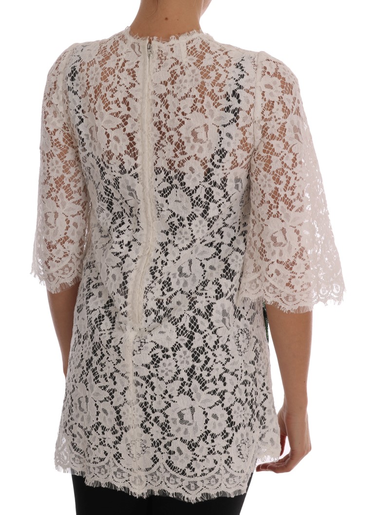 White Crystal Embellished Lace Blouse - Image 3