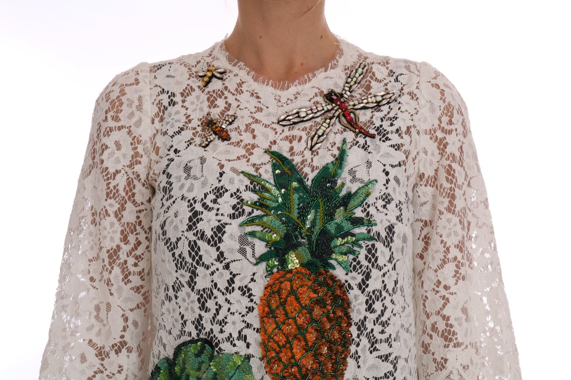 White Crystal Embellished Lace Blouse - Image 4