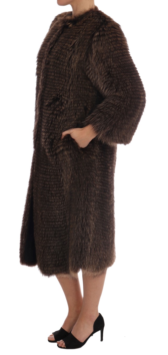 Brown Raccoon Fur Coat Jacket - Image 2