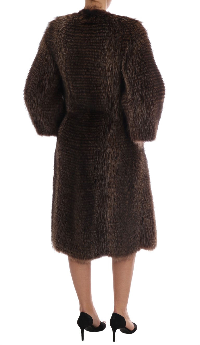 Brown Raccoon Fur Coat Jacket - Image 3