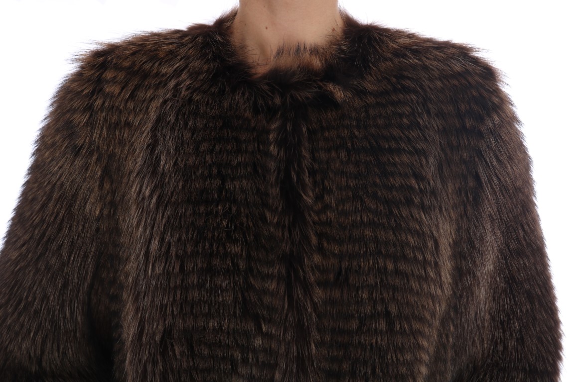 Brown Raccoon Fur Coat Jacket - Image 4