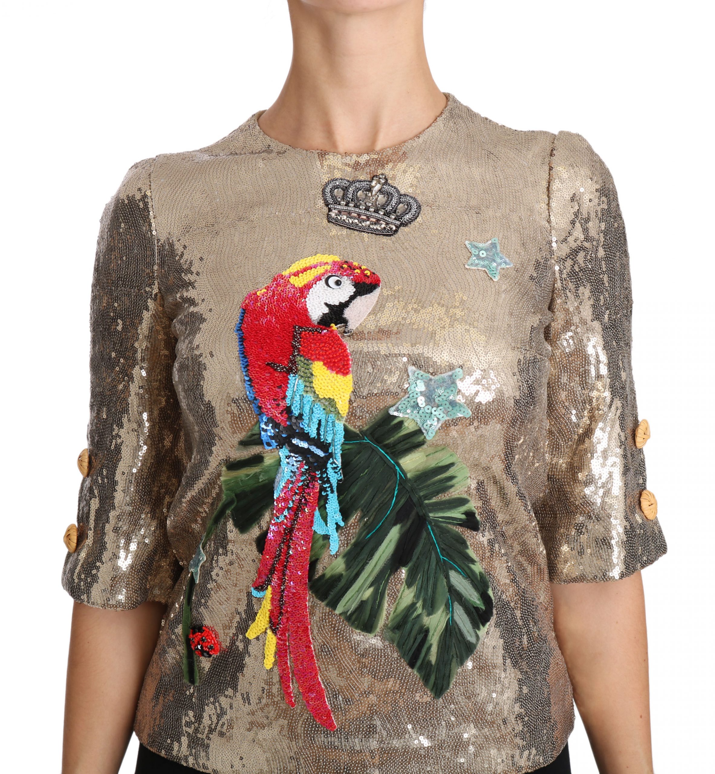 Gold Sequined Parrot Crystal Blouse - Image 3