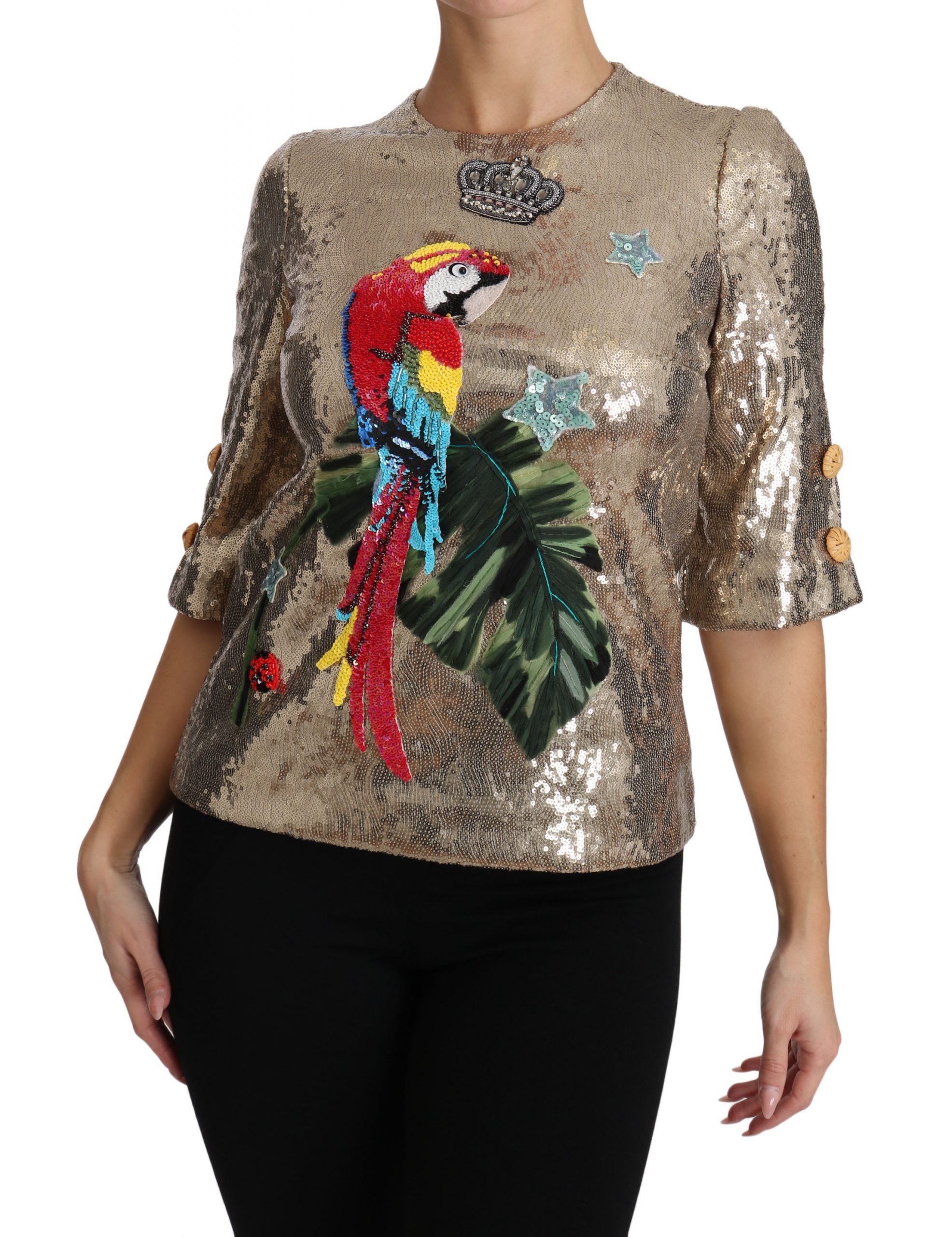 Gold Sequined Parrot Crystal Blouse - Image 4