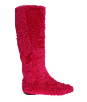 Pink Lamb Fur Leather Flat Boots