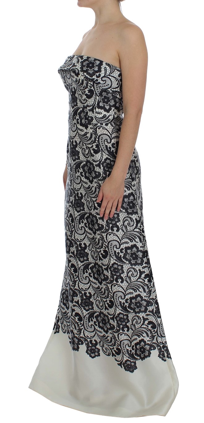 White Floral Lace Silk Corset Maxi Dress - Image 2