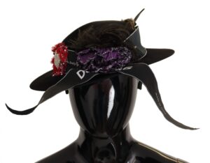 Black Lapil Crystal Heart Feather Brooch Fedora Hat